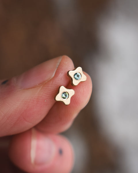 Tiny Bloom Posts - 14k Gold + Seafoam Tourmalines