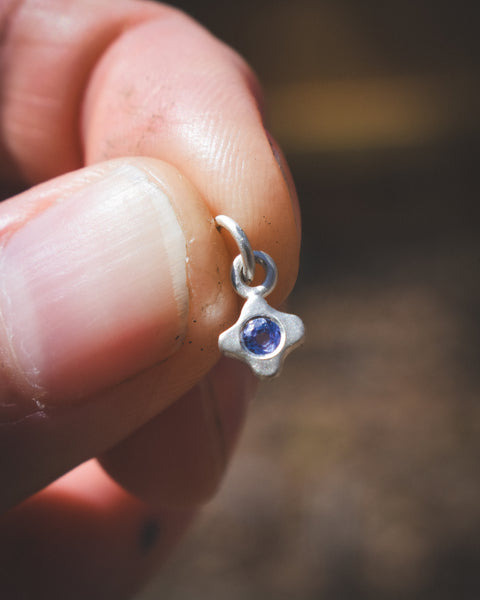 Tiny Bloom Charm - Sterling + Tanzanite