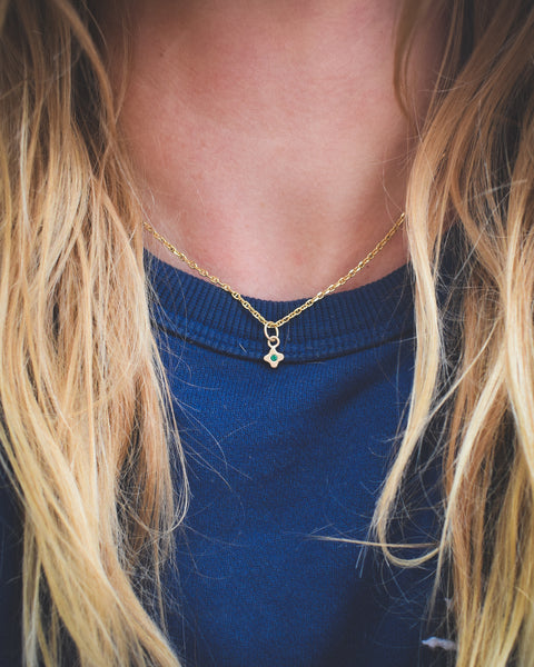 Tiny Bloom Charm - 14k + Brazilian Emerald