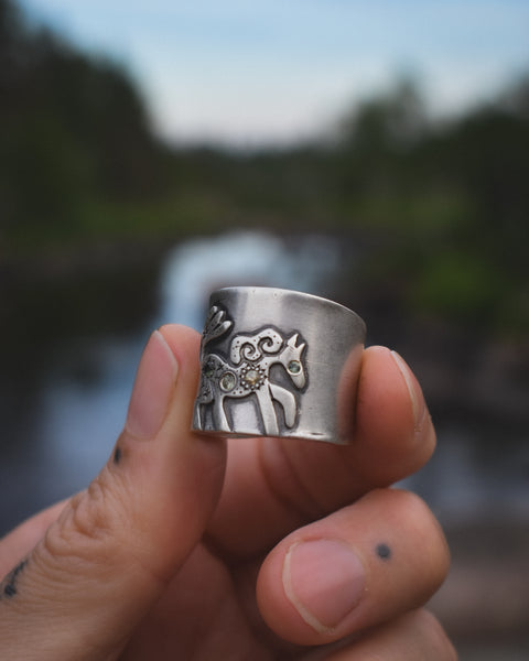 Fire Horse Ring - Green Sapphires - Size 7.5