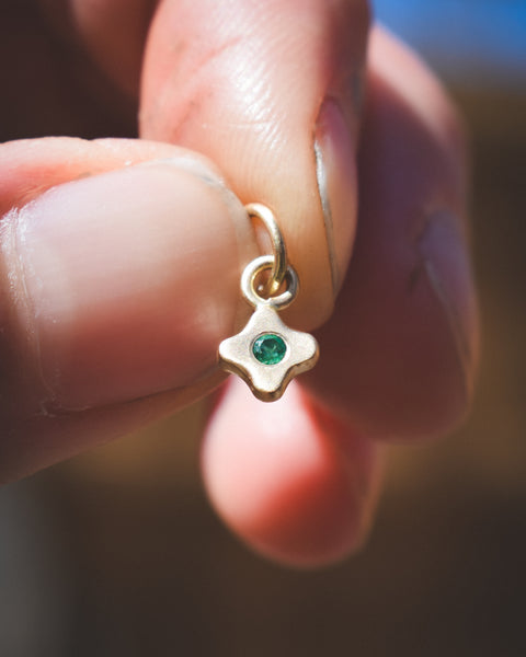 Tiny Bloom Charm - 14k + Brazilian Emerald