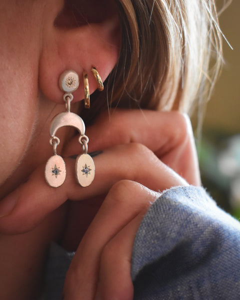 Celestial Ingot Earrings - Montana Sapphires & Canadian Diamonds