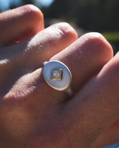 Quatrefoil Signet - Mixed Metals & Canadian Diamonds - Made to Order