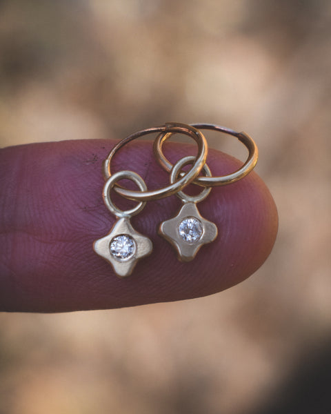Tiny Bloom Hoop Charms - 14k + Reclaimed Canadian Diamonds