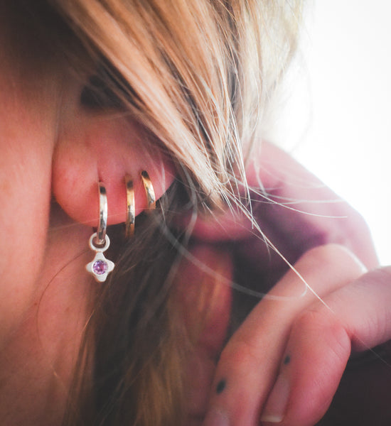 Tiny Bloom Hoop Charms - Sterling + Pink Sapphires