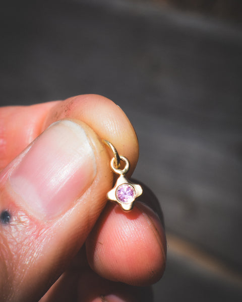 Tiny Bloom Charm - 14k + Pink Sapphire