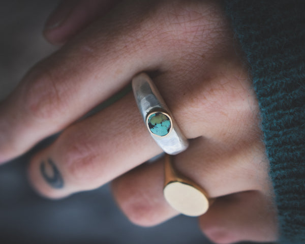 Mixed Metal Orb Ring - Royston Turquoise - Size 8