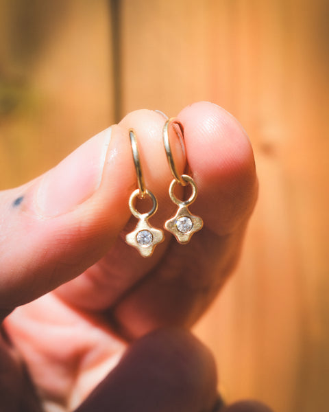 Tiny Bloom Hoop Charms - 14k + Reclaimed Canadian Diamonds