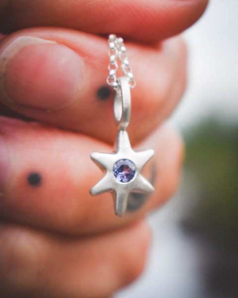 Folk Star Necklace - Sterling & Tanzanite