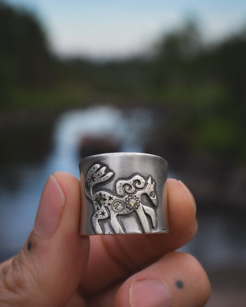 Fire Horse Ring - Green Sapphires - Size 7.5