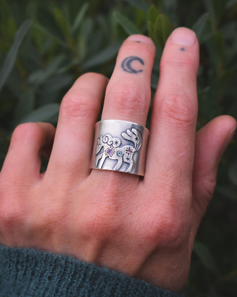 Fire Horse Ring - Pastel Sapphires, Champagne Diamond & Tourmaline - Size 7