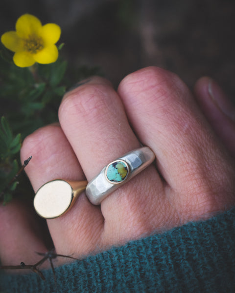 Mixed Metal Orb Ring - Royston Turquoise - Size 8