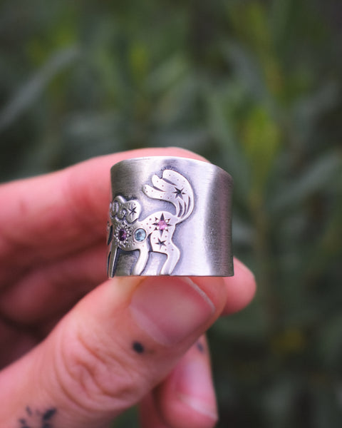 Fire Horse Ring - Pastel Sapphires, Champagne Diamond & Tourmaline - Size 7