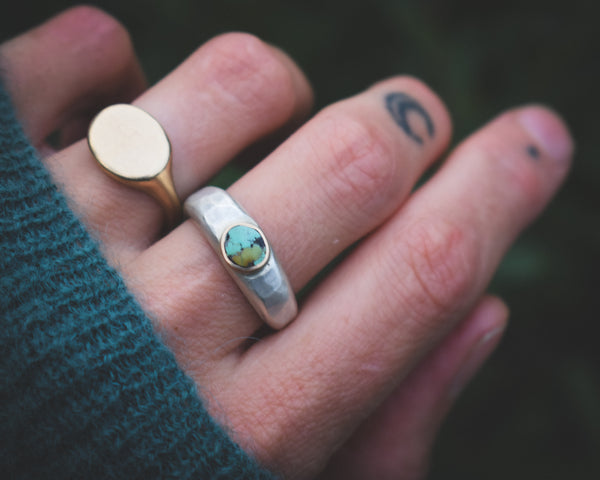 Mixed Metal Orb Ring - Royston Turquoise - Size 8