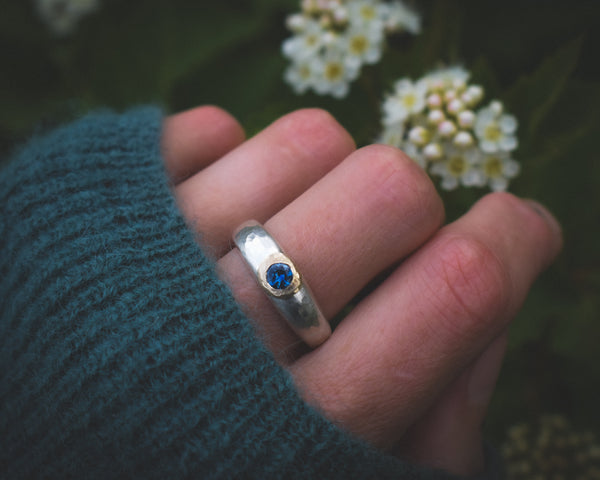 Mixed Metal Orb Ring - Montana Sapphire - Size 8.5 to 8.75