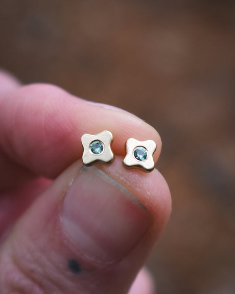 Tiny Bloom Posts - 14k Gold + Seafoam Tourmalines