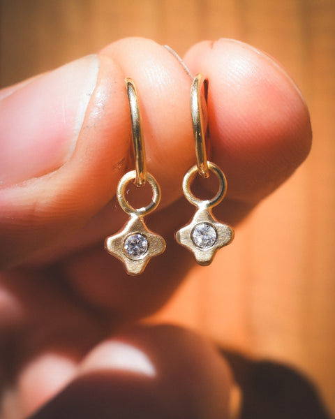 Tiny Bloom Hoop Charms - 14k + Reclaimed Canadian Diamonds