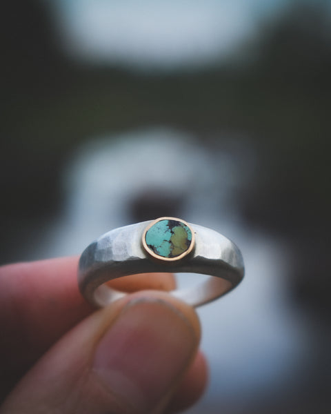 Mixed Metal Orb Ring - Royston Turquoise - Size 8