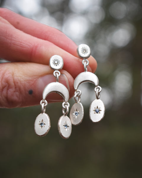 Celestial Ingot Earrings - Montana Sapphires & Canadian Diamonds