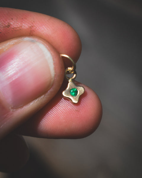 Tiny Bloom Charm - 14k + Brazilian Emerald