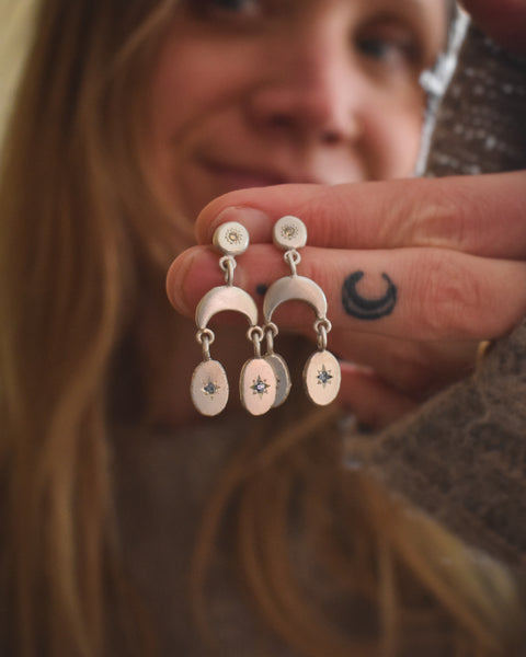 Celestial Ingot Earrings - Montana Sapphires & Canadian Diamonds