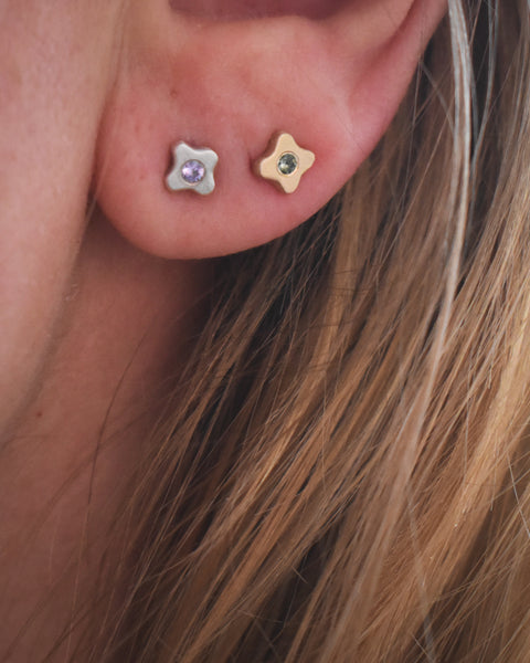 Tiny Bloom Posts - Sterling + Tanzanite