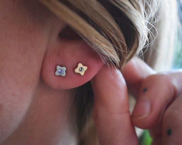 Tiny Bloom Posts - Sterling + Tanzanite