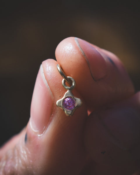 Tiny Bloom Charm - 14k + Pink Sapphire