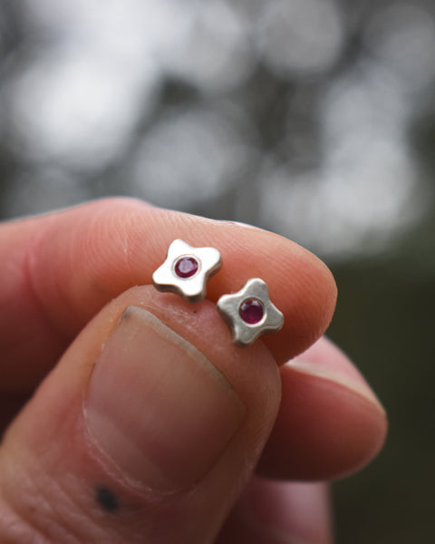 Tiny Bloom Posts - Sterling + Pomme Ruby