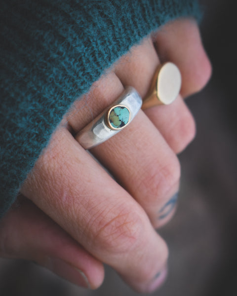 Mixed Metal Orb Ring - Royston Turquoise - Size 8