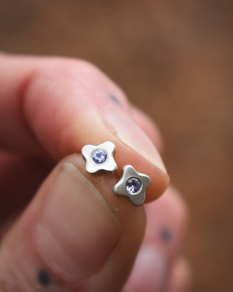 Tiny Bloom Posts - Sterling + Tanzanite