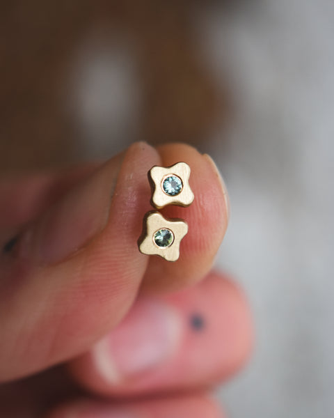 Tiny Bloom Posts - 14k Gold + Seafoam Tourmalines