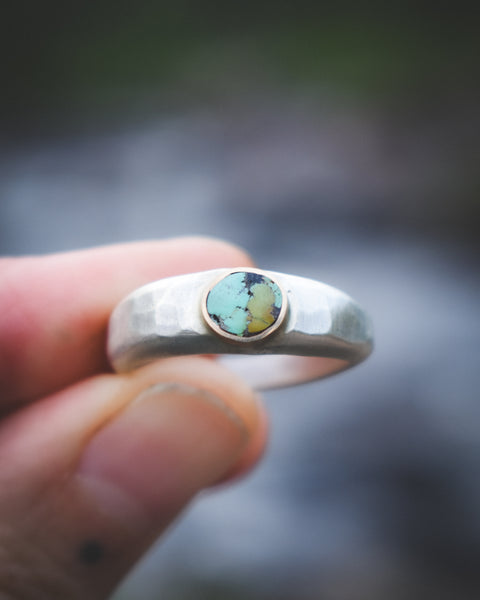 Mixed Metal Orb Ring - Royston Turquoise - Size 8