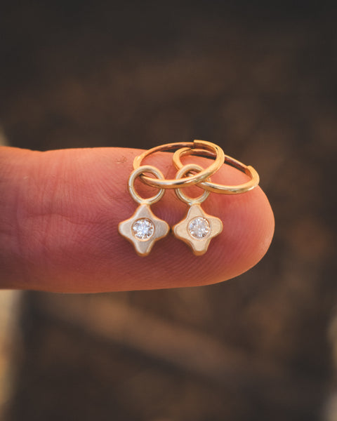Tiny Bloom Hoop Charms - 14k + Reclaimed Canadian Diamonds
