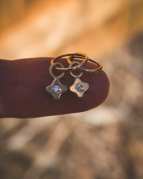 Tiny Bloom Hoop Charms - 14k + Reclaimed Canadian Diamonds