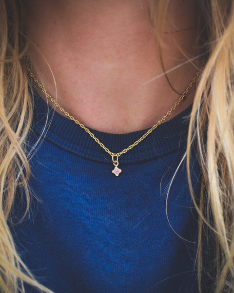 Tiny Bloom Charm - 14k + Pink Sapphire