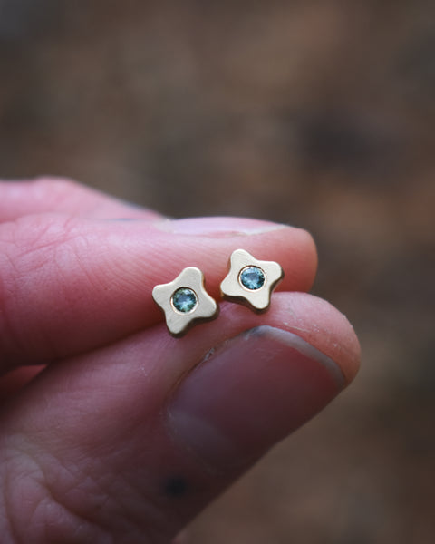 Tiny Bloom Posts - 14k Gold + Seafoam Tourmalines