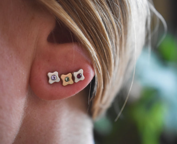 Tiny Bloom Posts - Sterling + Pomme Ruby