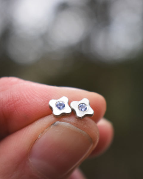 Tiny Bloom Posts - Sterling + Tanzanite
