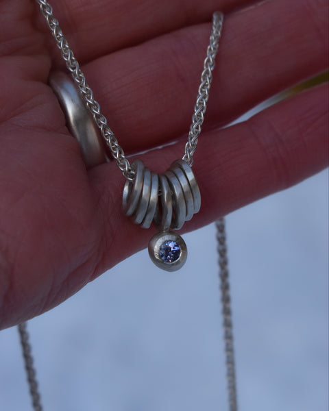 Ripple Necklace - Tanzanite on Wheat Chain
