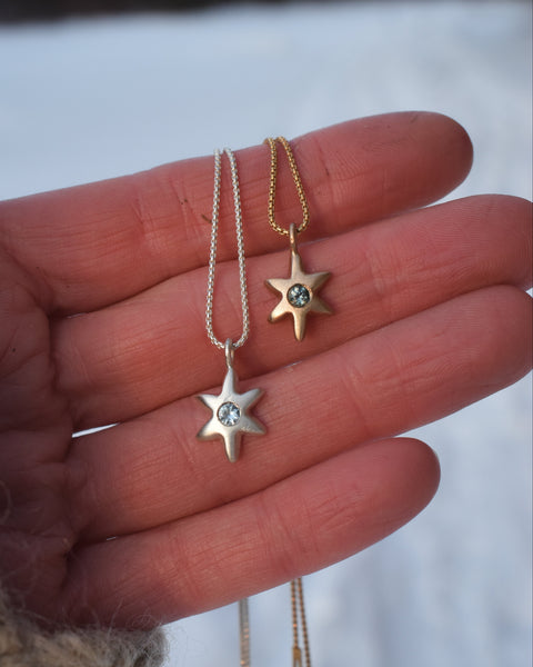 Folk Star Necklace - 14K Gold - Montana Sapphire