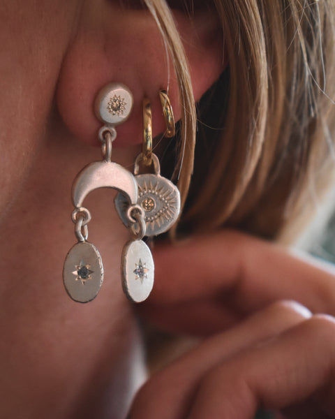 Celestial Ingot Earrings - Montana Sapphires & Canadian Diamonds