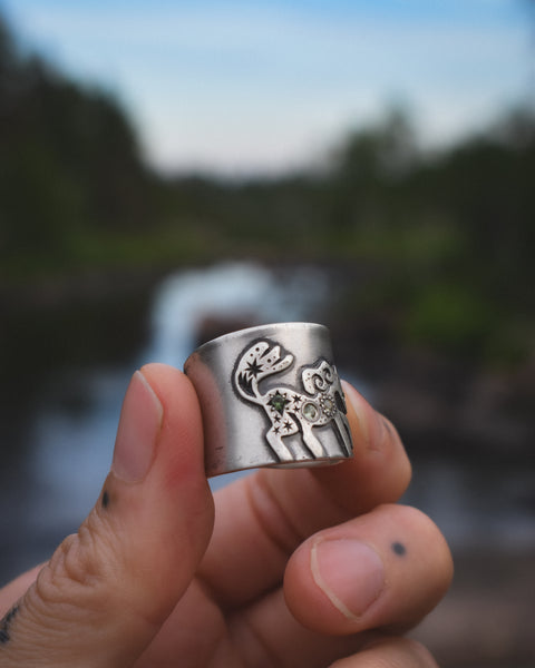 Fire Horse Ring - Green Sapphires - Size 7.5