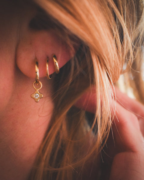 Tiny Bloom Hoop Charms - 14k + Reclaimed Canadian Diamonds