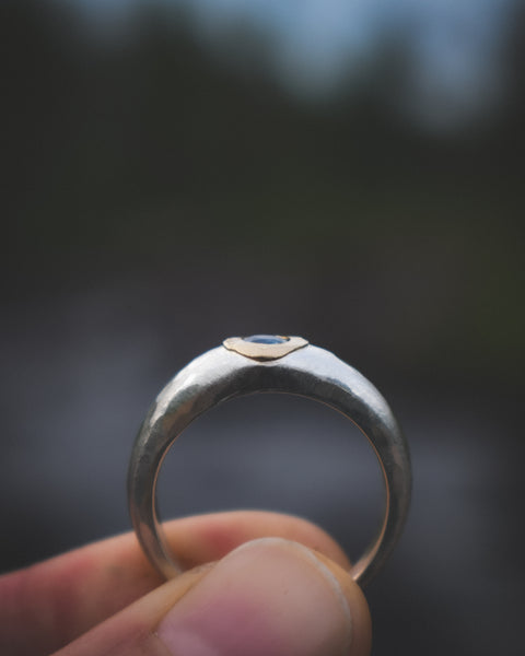 Mixed Metal Orb Ring - Montana Sapphire - Size 8.5 to 8.75