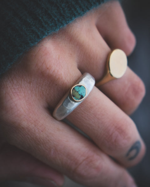 Mixed Metal Orb Ring - Royston Turquoise - Size 8