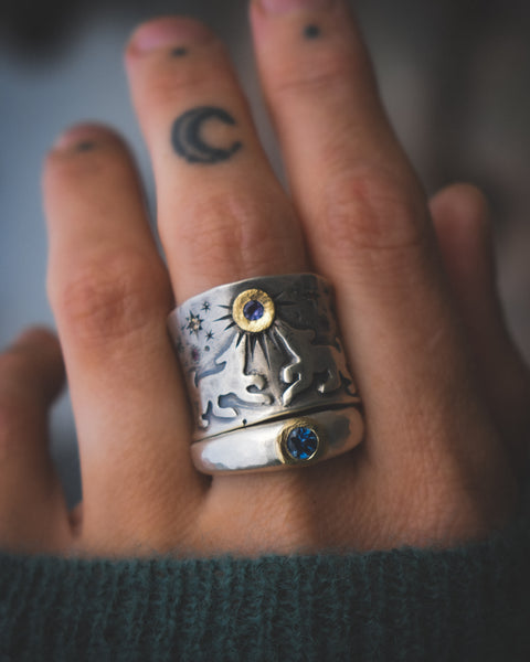 La Loba Ring 2.0 - Iolite, Sapphires, and Zircons - Size 7.5
