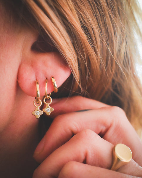 Tiny Bloom Hoop Charms - 14k + Reclaimed Canadian Diamonds
