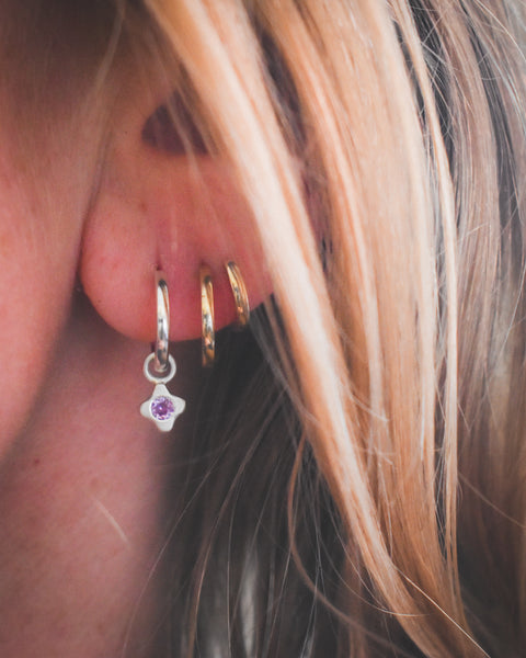 Tiny Bloom Hoop Charms - Sterling + Pink Sapphires