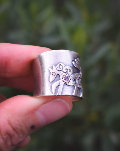 Fire Horse Ring - Pastel Sapphires, Champagne Diamond & Tourmaline - Size 7